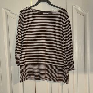 J. Jill Chocolate and Cream Striped Long Sleeve Top